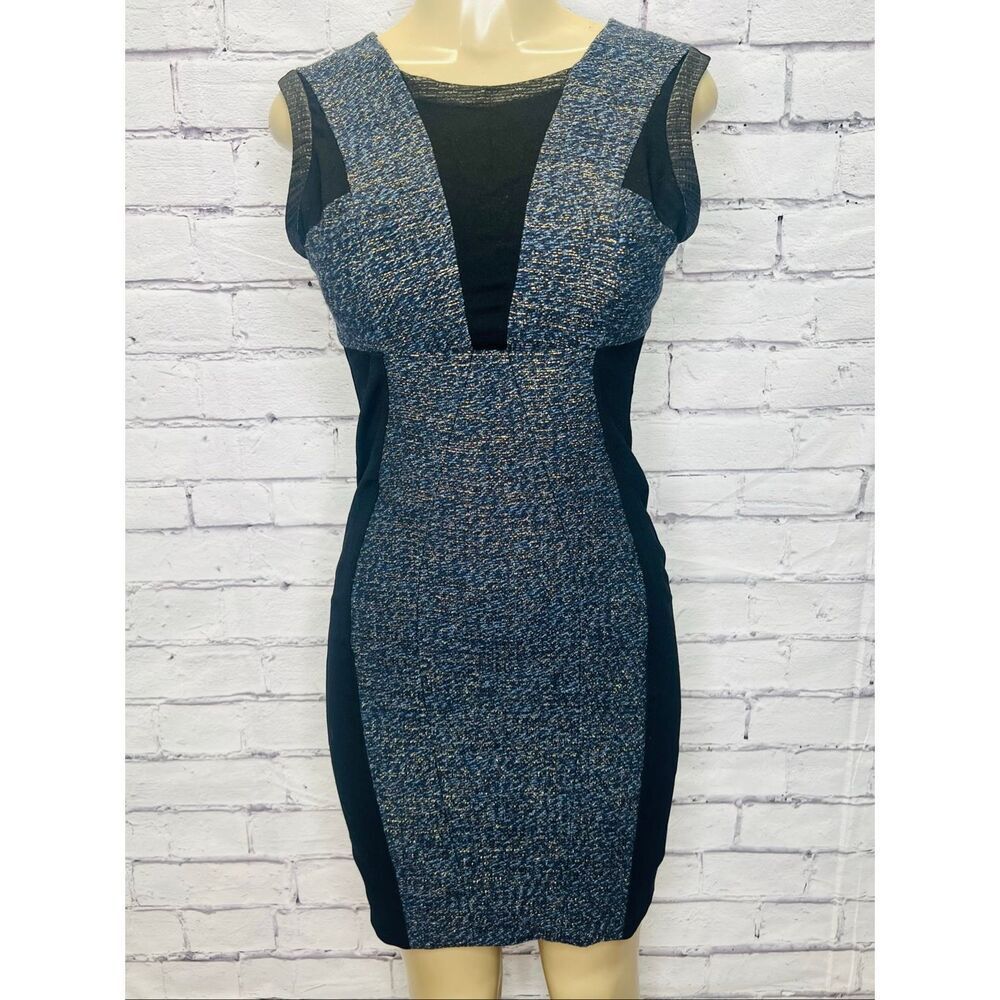 Yoana Baraschi Womens Blue Black Sleeveless Metallic Tweed Sheath Dress Size 4